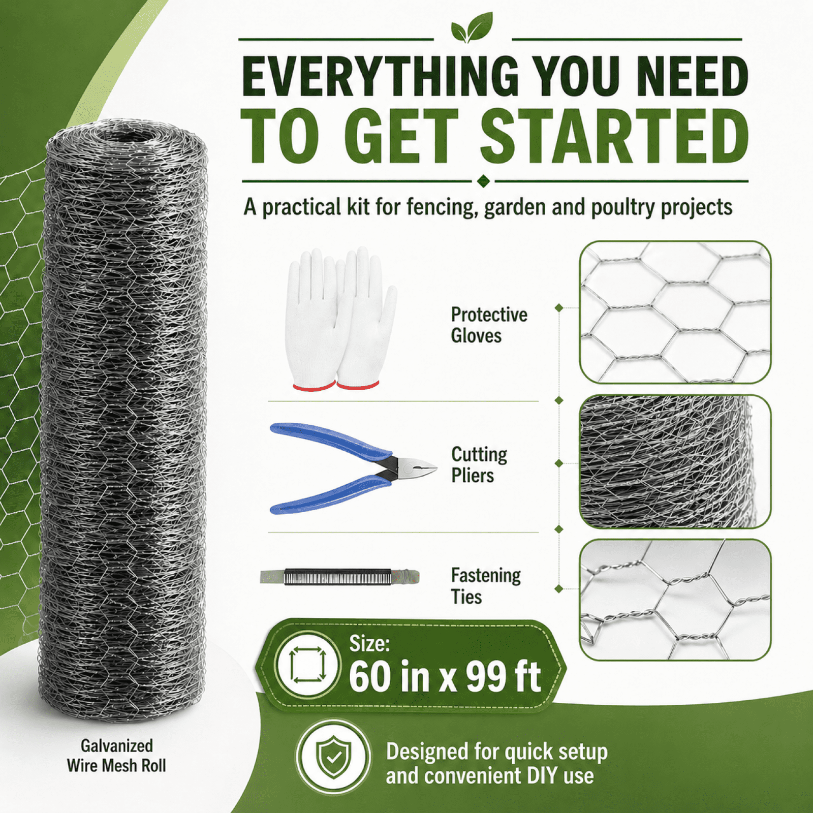 Leumius 21 Gauge Hardware Cloth,60inch×99ft Chicken Wire Fence,Hot-dip Galvanized Hexagonal Mesh Welded Cage Wire Mesh Roll Supports Poultry Netting Cage Fence,Silver