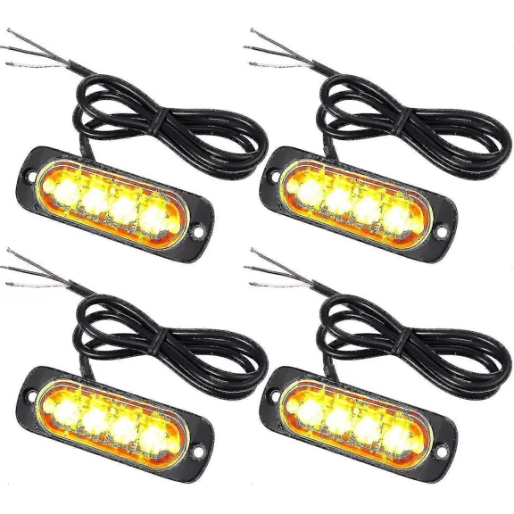4x Penetration Lights With 4 Leds 12/24v Orange Led Beacon Flash Lights Emergency Alarm Light Strobe TA