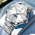 thumbnail image 3 of OLEVS Watches for Men Diamond Business Dress Casual Analog Moon Phase Calendar Quartz Stainless Steel Waterproof Luminous Date Men Wrist Watches Reloj Para Hombre White Dial, 3 of 13