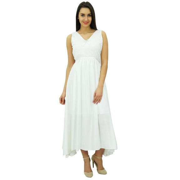 Bimba Women's Sleeveless Chic Lace Dress Long Cotton Casual Maxi