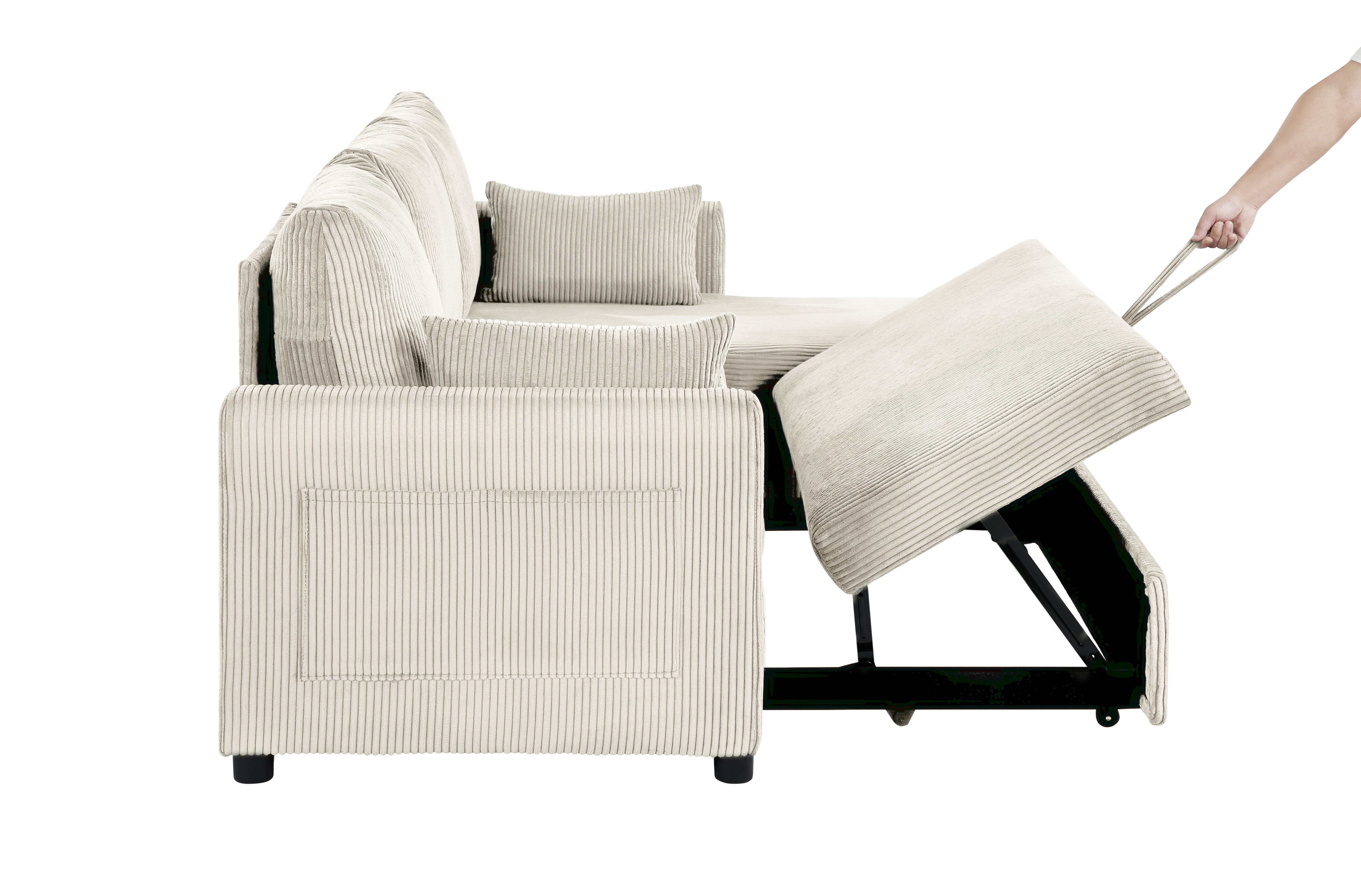 Gewnee 3-Seater Convertible Sofa,Pull Out Sleeper Sofa Bed with Storage Chaise,L-Shaped Corduroy Couch for Living Room,Apartment and Office.Beige
