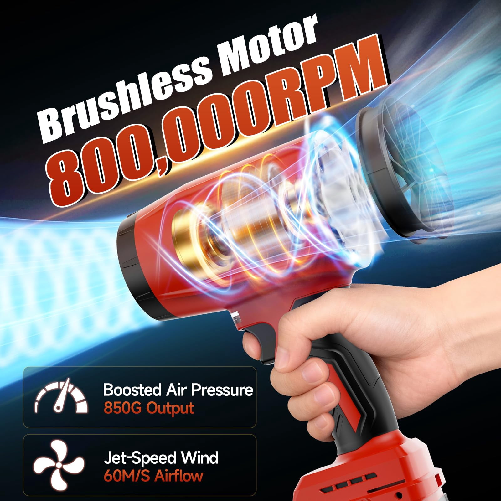 Cordless Leaf Blower Compatible with Milwaukee 18V Battery, 800,000 RPM Brushless Turbo Jet Blower, Lightweight Handheld Dust Blower for Patio, Lawn & Garage (Tool Only)