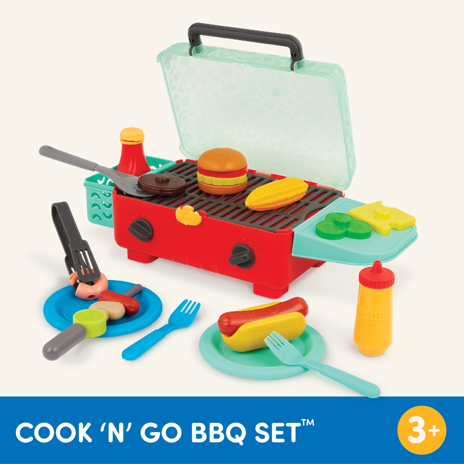 Battat Cook ‘n’ Go BBQ Set with Plastic Play Food and Toy Utensils, Toddler and Preschool Toys