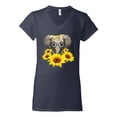 thumbnail image 2 of Elephant Sunflower Cute Love Animal Lover Women's Standard V-Neck Tee, Navy, Small, 2 of 3