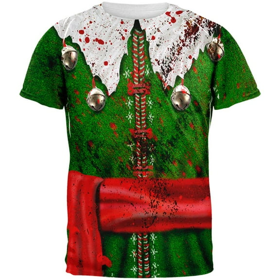 Christmas Zombie Attack Survivor Elf Costume All Over Mens T Shirt Multi MD