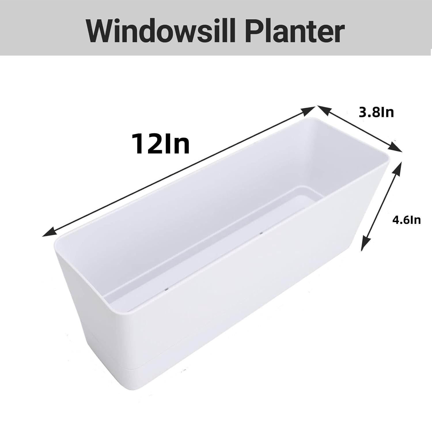 12x3.8x4.6In Window Planter Box,QZS Rectangle Flower Pots for Indoor Outdoor Use,Plastic White Flower Box for Porch Window,Yard