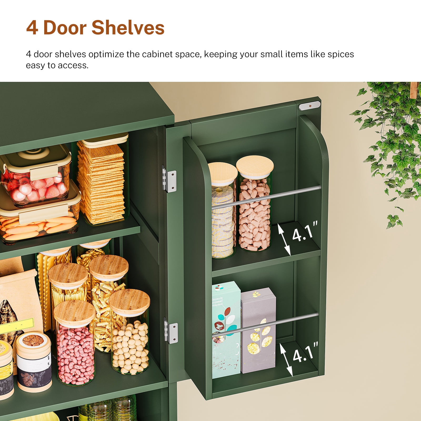 Kitchen Pantry Cabinet with Adjustable Shelf, Tall Storage Cabinet with 2 Drawers & 4 Door, Food Pantry Cabinets, for Kitchen, Dining Room, Living Room, Green