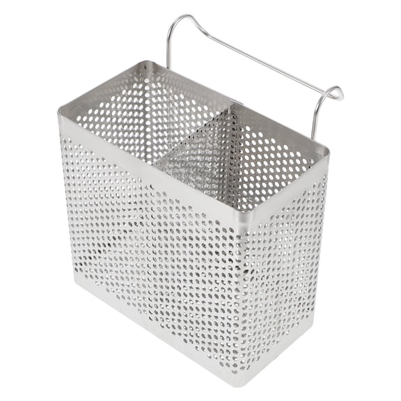 TABLZONE Chopstick Utensil Holder with Hanging Hooks and Water Drainage in Plated Silver