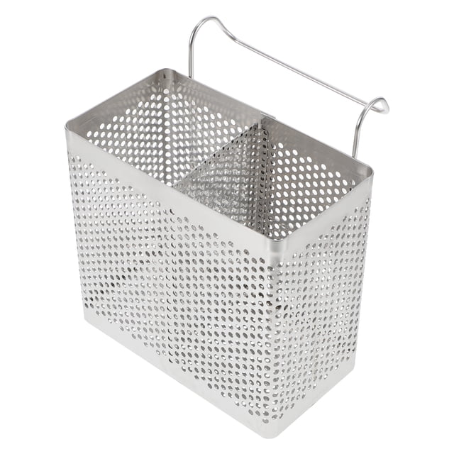 Rectangular Stainless Steel Chopsticks Holder Hanging Cutlery Drying Basket Tableware Drainer with Hooks Kitchen Utensil (Double Compartments)