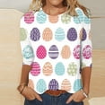 thumbnail image 2 of Savings Easter 3/4 Sleeve Round Neck Shirts Women Casual Cute Print Tee Summer Lightweight Pullover Tops (S, White-C), 2 of 5
