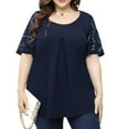 thumbnail image 2 of asdoklhq Womens Plus Size Tops, Woman Causal Round Neck Solid Blouse Lace Short SleeveT-Shirt Summer Plus Size Tops, 2 of 9