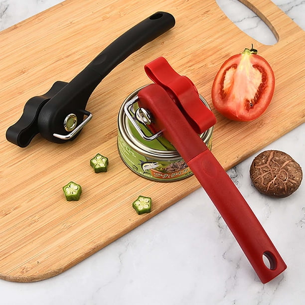 Abrelatas manual - Herramienta de cocina de acero inoxidable para cortar lateralmente con mango ergonómico, segura y fácil de usar, diseño compacto para casa, acampada y viajes
