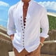 thumbnail image 5 of Camisa de lino para hombre, camisa de lino de algodón de manga larga con cuello alto y tapeta de botones, camisa ligera de verano para hombre, camisa casual, camisa henley, 5 of 5
