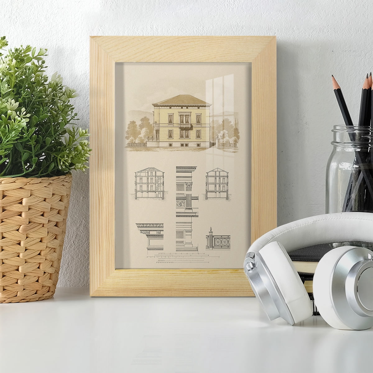 Estate and Plan II -Framed Print w/glass-Natural Wood
