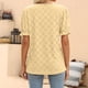 thumbnail image 4 of Blusa de manga corta con estampado de jacquard hueco, blusa de manga corta con cuello redondo, camisa hueca de manga corta, blusa de color puro, acabado de lujo, 4 of 6