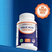 Vitamatic Folic Acid 1000 mcg (1 mg) - 240 Vegetarian Tablets - 1667 mcg DFE - Vitamin B9