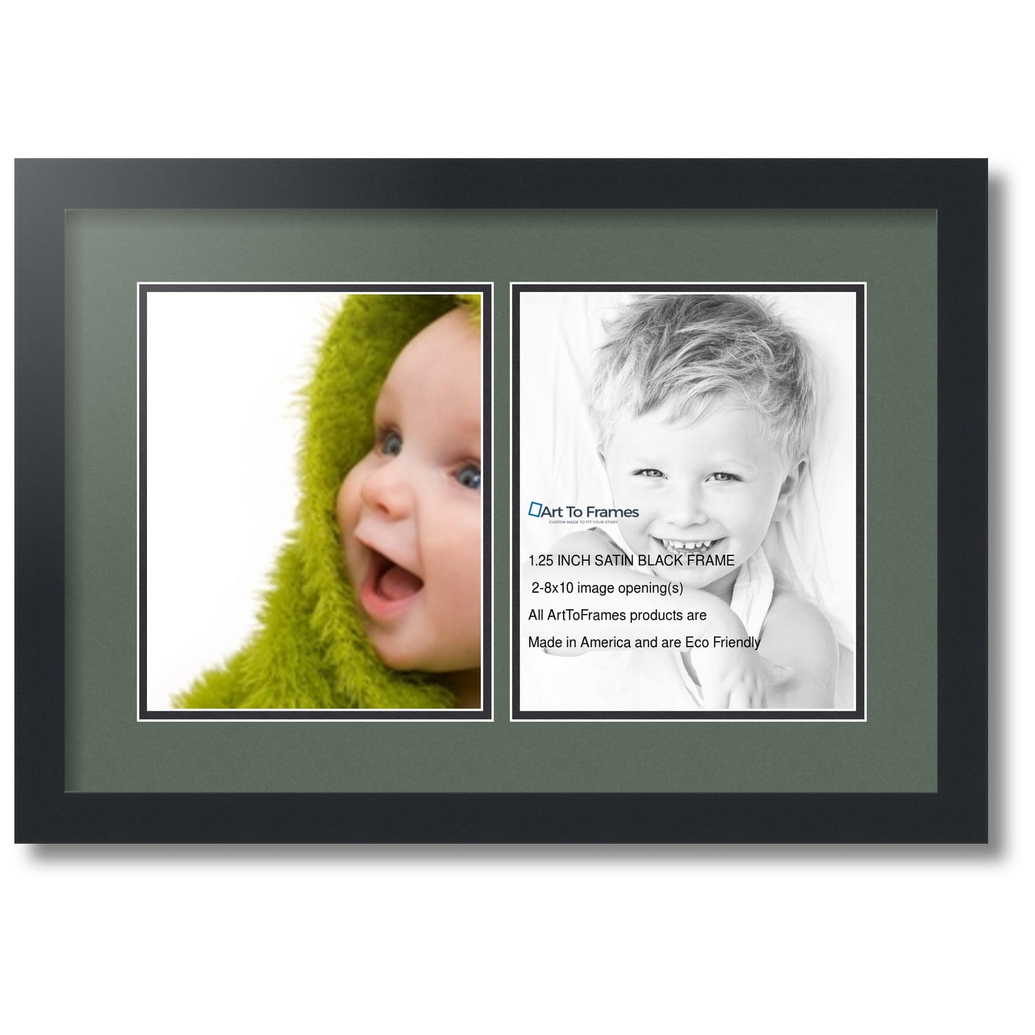 ArtToFrames Collage Photo Frame Double Mat with 2-10x12 Openings with Satin Black Frame and Off White mat.