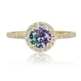 thumbnail image 2 of AVORA 10K Yellow Gold June Birthstone- Alexandrite with Simulated Diamond CZ Halo Fashion Ring  - Size 8, 2 of 6