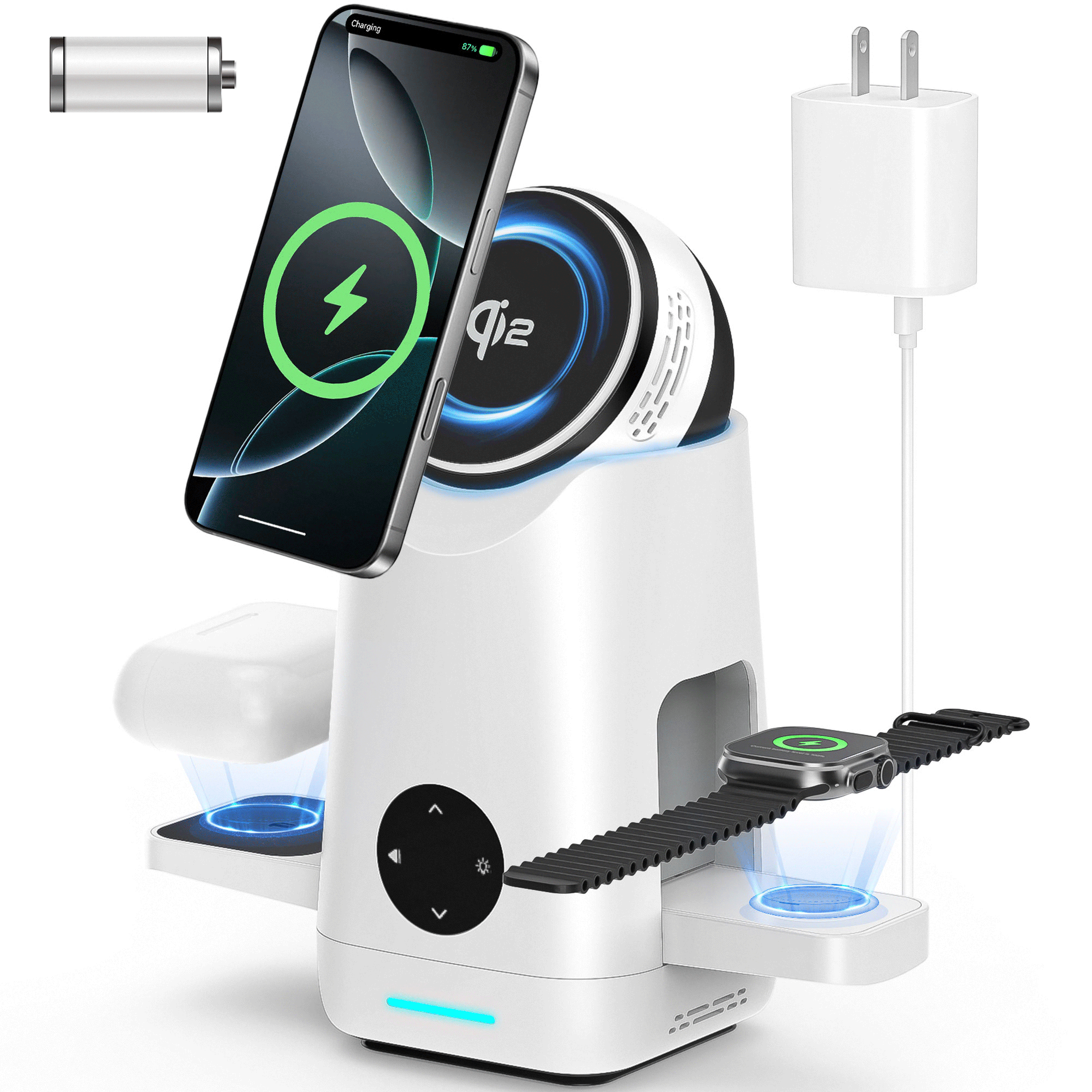 White, variant on Aootek 15W Wireless Charger,3 in 1 charging station for iPhone12-16 Series & Samsung S6-S25 Series,Airpods4/3/2/Pro/Pro2 & Galaxy Buds Series,Apple Watch Ultra/SE/2-10 & Galaxy Watch Ultra/FE/4-7