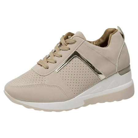 

Ladies Summer Fashion Leather Lace Up Round Head Breathable Thick Sole Casual Sports Shoes