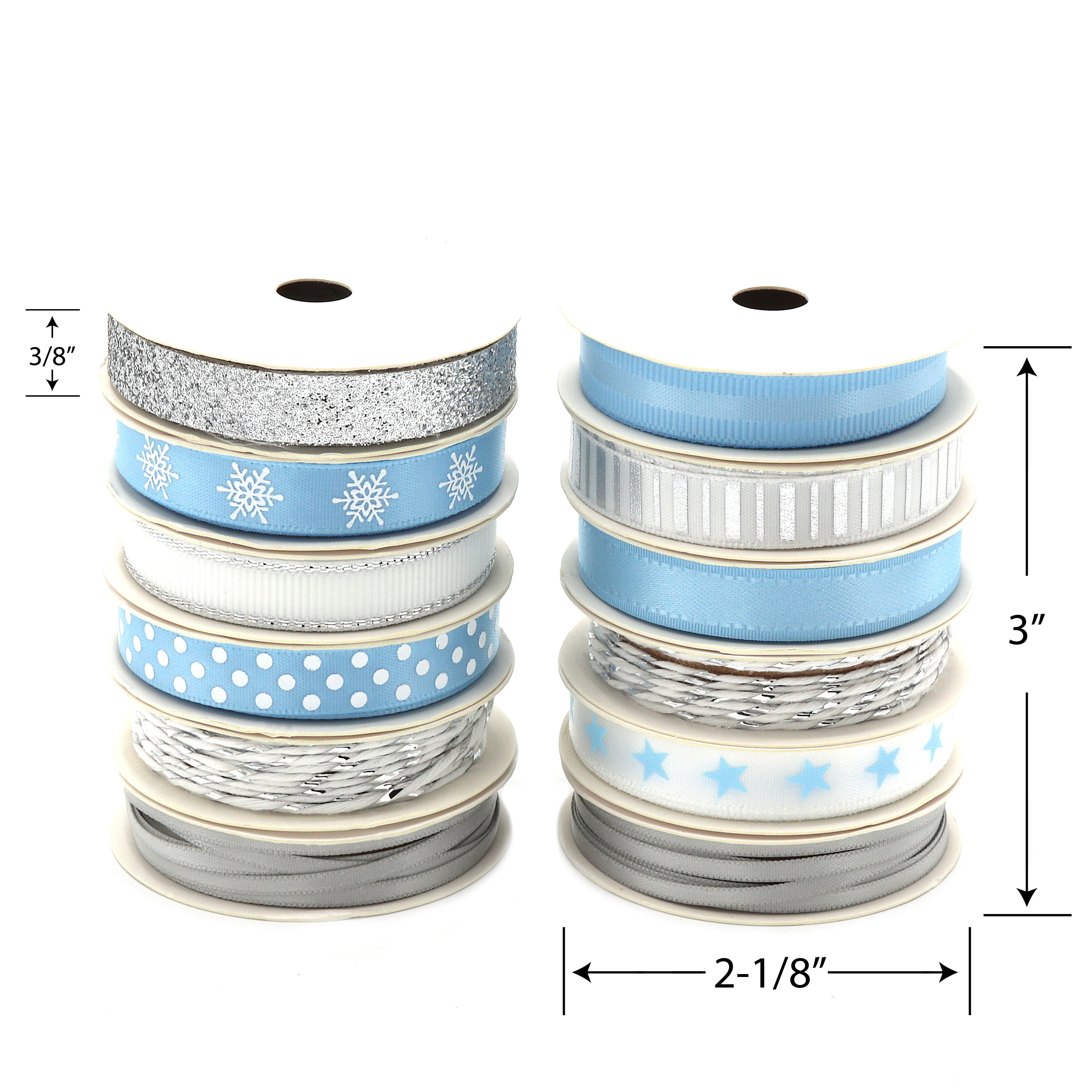 Silver and Blue Holiday Ribbon, 24 Spools, 48 Yards by Gwen Studios