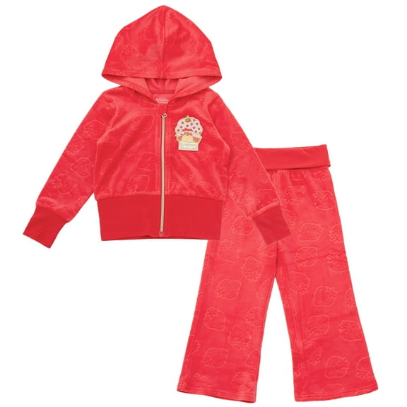 Strawberry Shortcake Velour Zip Up Hoodie and Flare Pants Outfit Set Toddler to Big Kid