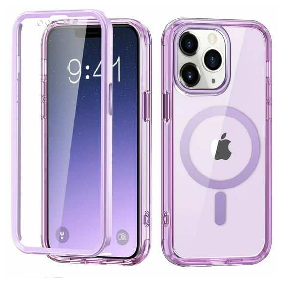 Allytechgroup iPhone 11 Pro Max Case with Screen Protector, Magnetic Back Cover Compatible with Magsafe Transparent Shockproof Drop Proof Phone Case for Apple iPhone 11 Pro Max, Lightpurple