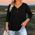 thumbnail image 4 of KyCheLot Women's V Neck Tops Fall Button Plus Size 3/4 Length Sleeve Solid Color Clothes Comfy Loose Hiking Tops, 4 of 6