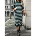thumbnail image 3 of Long Sweater Dress for Women Loose Knitwear Striped Long Dresses Stylish Autumn and Winter Outfits Green L, 3 of 7