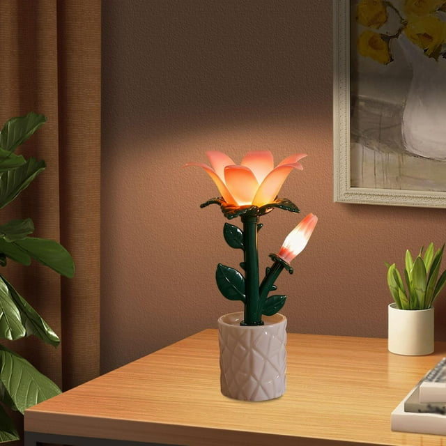 Lámpara de escritorio con forma de flor, bloques de construcción, lámpara de flores, adorno de escritorio, luz ambiental para armario de guardería, Fresia