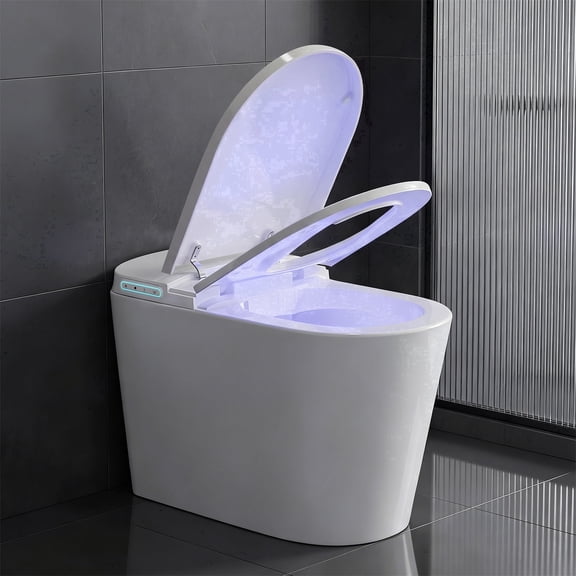 Smart Toilet with Bidet Built in, Modern Tankless Toilet for Bathroom with Heated Seat and Night Light, One Piece Toilets with Soft Close, Dryer, Foot Sensor, Auto Lid&Seat/Dual Auto Flush