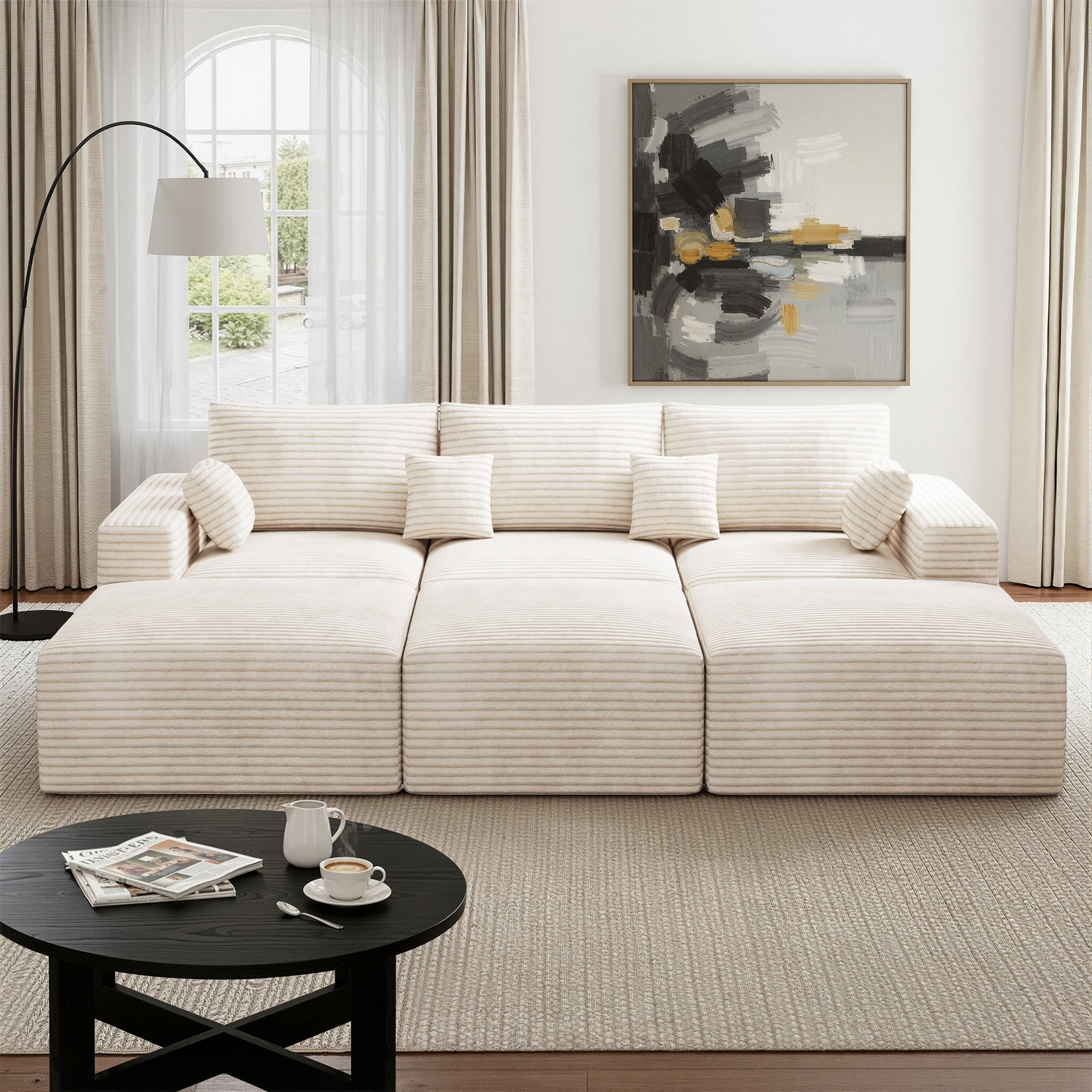 Daluvenix 113" Modern Modular Sectional Sofa Bed 6 Seater Boneless Couch Sofas Set Convertible Corduroy Cloud Couches for Living Room