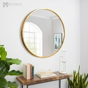 Neutype 24" Gold Wall Mounted Mirror Modern Accent Mirror Wall Decor Circle Mirror Aluminum Alloy Frame (24", Round)
