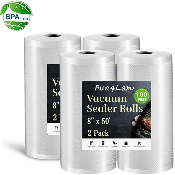 4 Rolls 8"x50' Vacuum Seal Rolls Food Storage Bags Universal Vacuum Sealer Bags 4 Mil