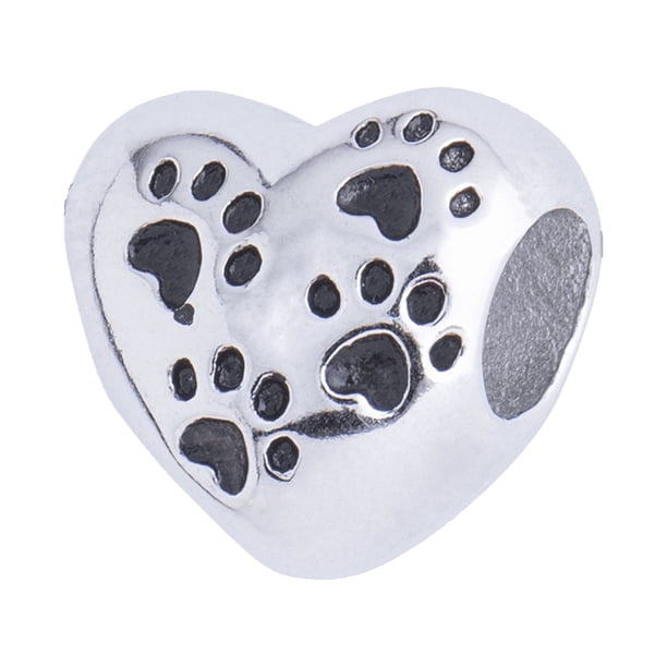 Charm para Pulsera LuckyLy Dije de Corazón Y Huellas de Perro Acero Inoxidable Modelo Dora Plateado UNITALLA