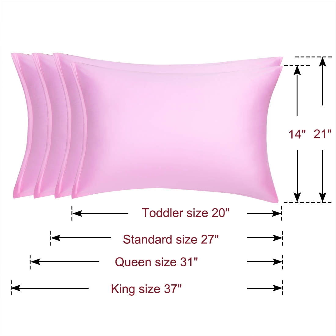 Unique Bargains Set of 4 Silky Satin Pillowcases Pillow Cover Pink King