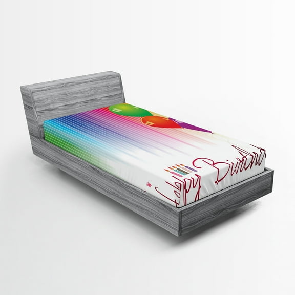 Ambesonne Rainbow Fitted Sheet, Balloon Greeting Candle, Twin Size, Multicolor