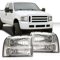 PIT66 Corner Clear/Chrome Headlights Assembly Fit For 2005-2007 Ford F250 F350 Super Duty Headlamp