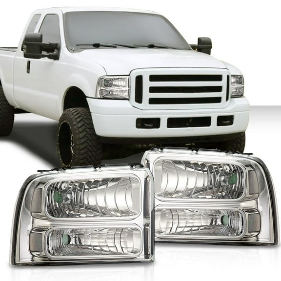PIT66 Corner Clear/Chrome Headlights Assembly Fit For 2005-2007 Ford F250 F350 Super Duty Headlamp