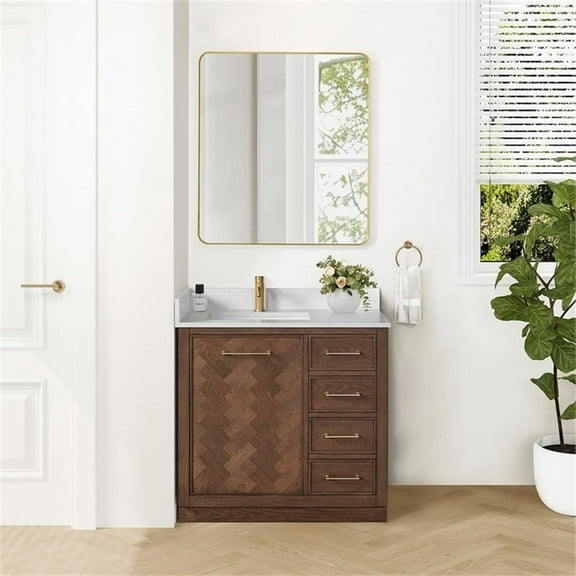 Vinnova Design Jakarta 36" Freestanding Single Bath Vanity in Aged Dark Brown Oak