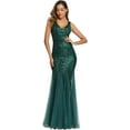 thumbnail image 3 of Sleeveless Double V-Neck Long Mermaid Sequin Formal Evening Dresses, 3 of 5