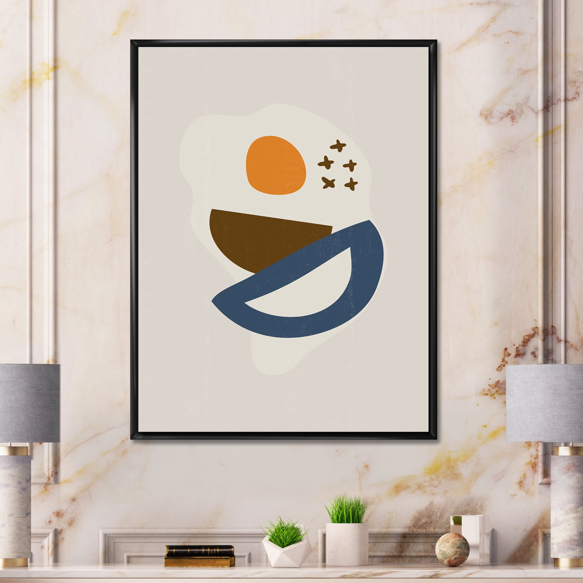 Designart 'Abstract Moon and Sun Geometric Print I' Modern Framed Canvas Wall Art Print