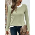 thumbnail image 3 of DOKOTOO Womens Crewneck Tops Casual Long Sleeve Shirts Color Block Blouses for Women Spring Slim Fit Pullover L, 3 of 8