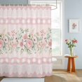 thumbnail image 4 of Pink Flowers Shower Curtains for Bathroom, Romantic Botanical Blooms Floral Stripes Waterproof Fabric Shower Curtain, Decorative Bathroom Curtain for Bathtub, 72"x72", No Hooks Included, 4 of 9