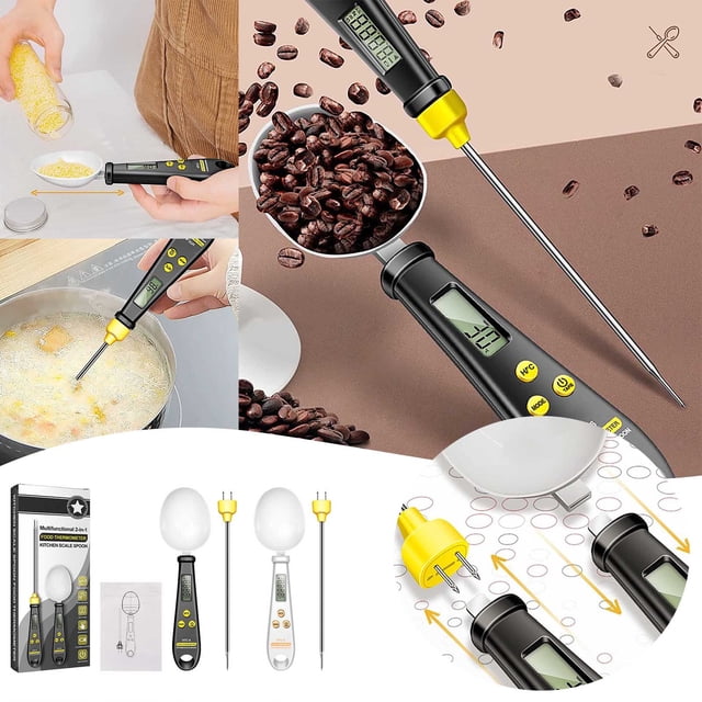 Riforla Digital Multifunctional 2 in 1 Spoon Scale with LCD Display: Accurate Grams Measurement & Kitchen Tableware Black