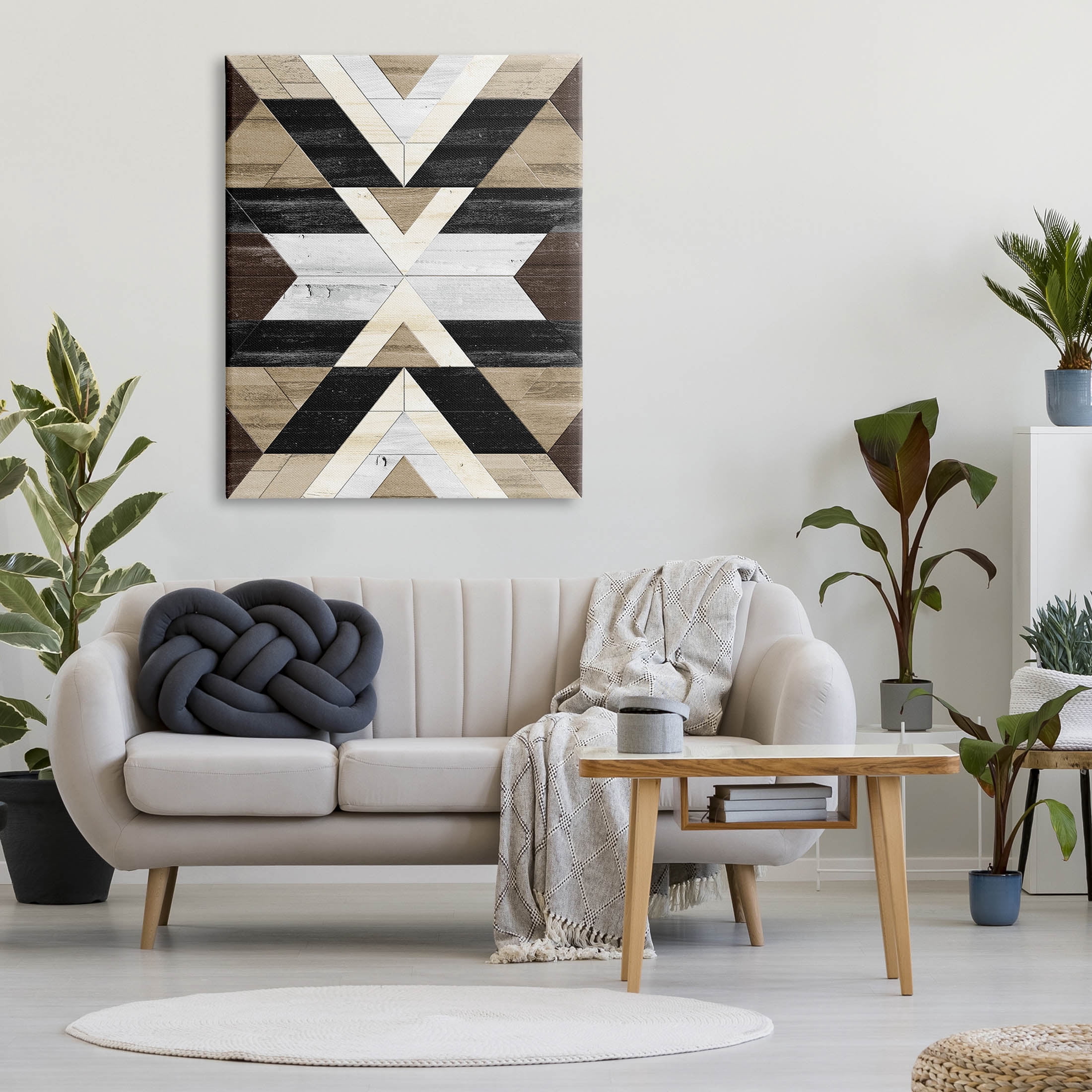 Rustic Linear Aztec Shapes Abstract Graphic Art Gallery Wrapped Canvas Print Wall Art