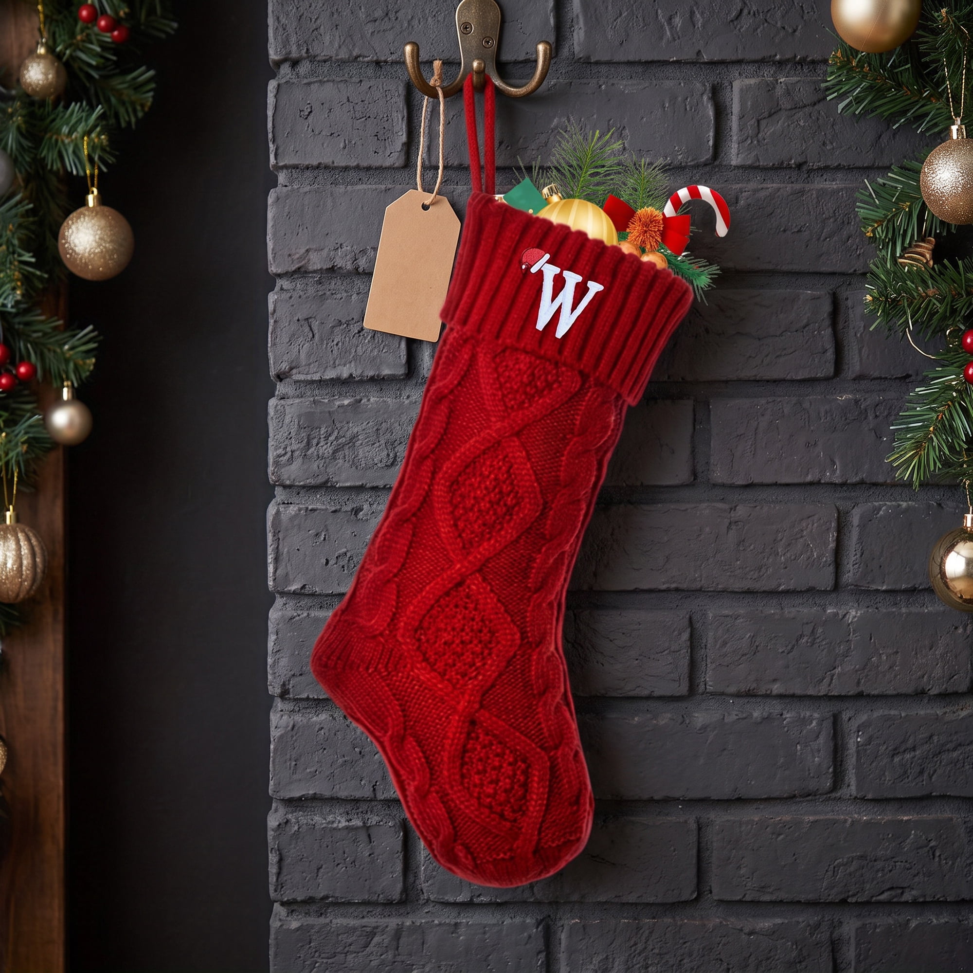 Unique Bargains Canine Bone Christmas Stocking Puppy Keepsake Sack Red Letter W 17"