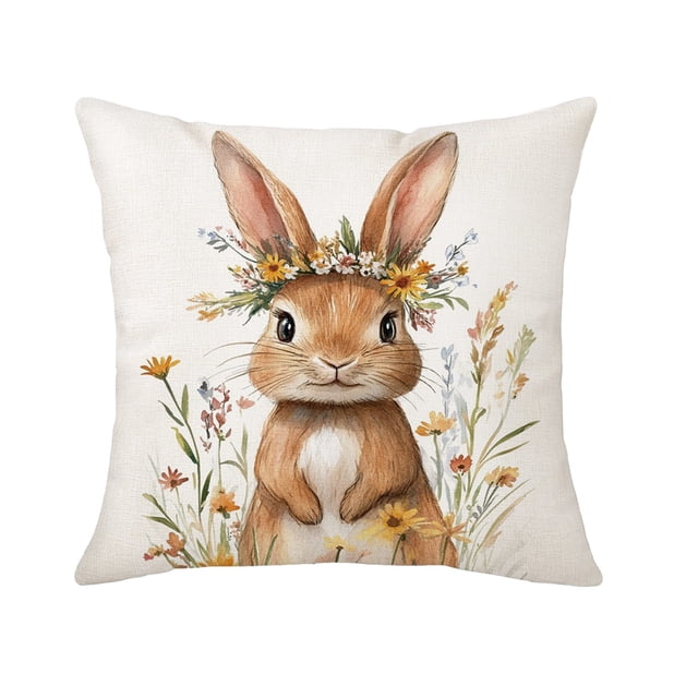Easter Pillow Covers 18x18 Inches Polyester Linen Throw Pillow Case For Sofa Couch Living Room Bedroom Home Decor