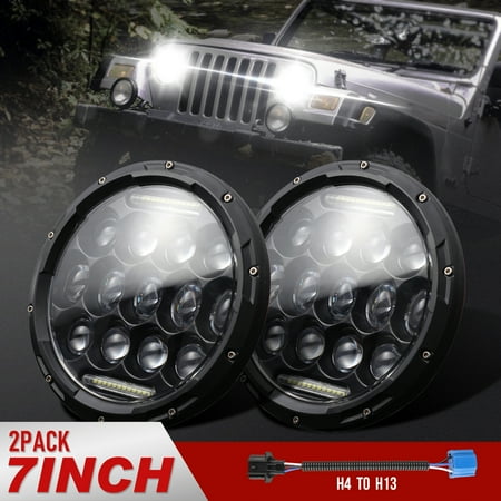 TSV 7 Inch Led Headlight, 75W White DRL Turn Signal Light for Jeep Wrangler JK CJ TJ Hummber, H13 H4 Plug and Play, (Best Led Headlights For Jeep Tj)