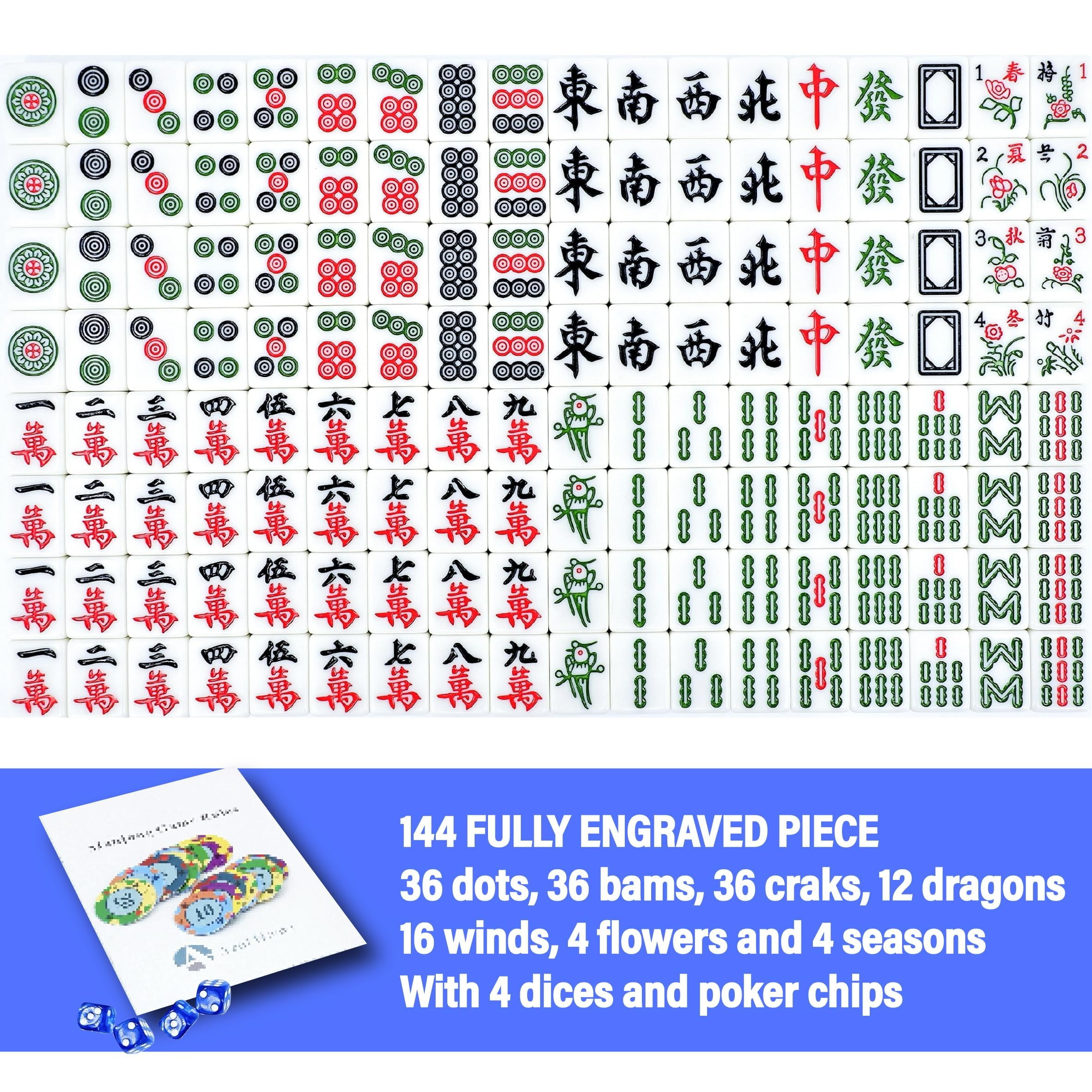 Complete American Mahjong Set with 166 White Tiles (1.2"), 4 Dice, and A Storage Case, Ideal for Game Nights and Gifts
